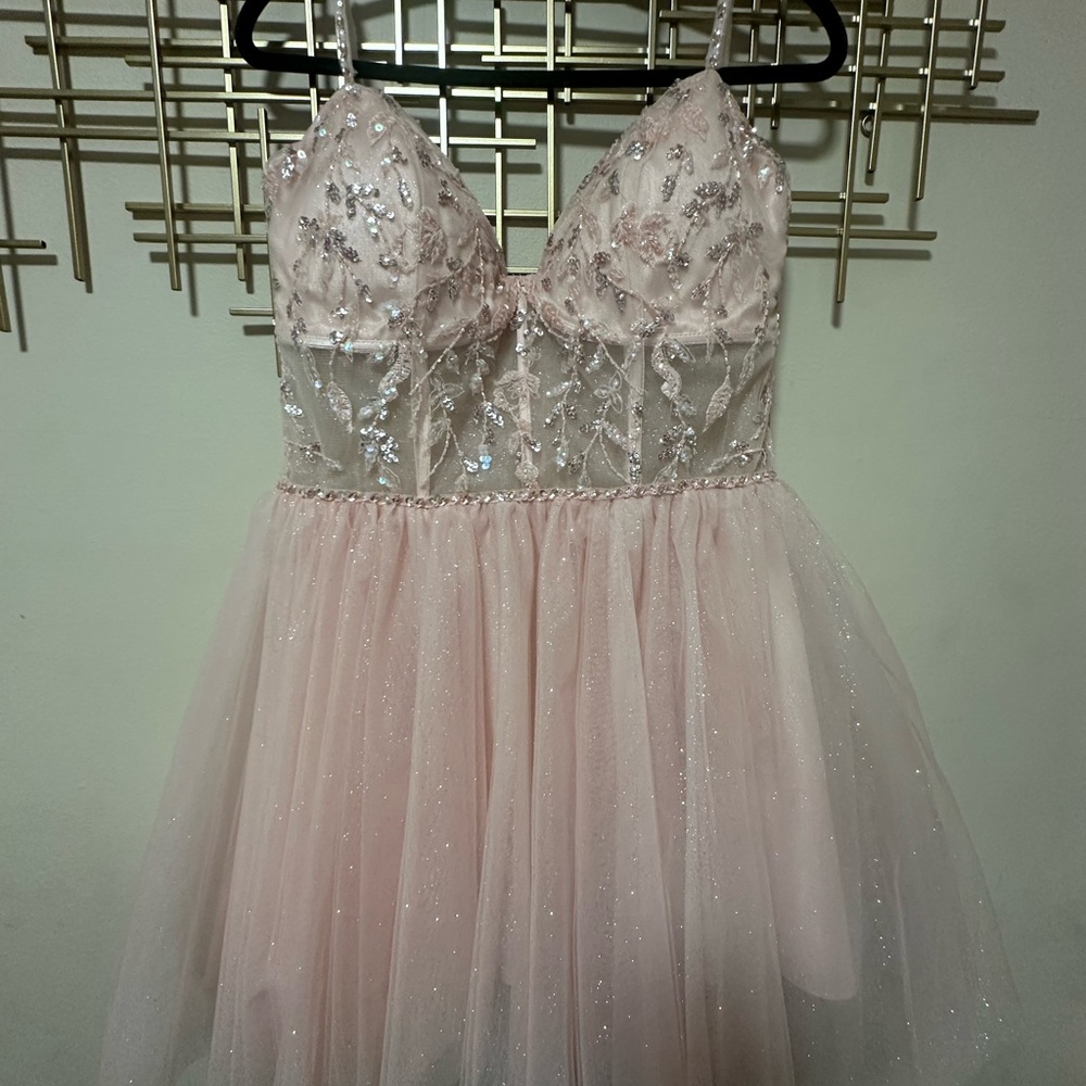 Mori Lee Sequin Embellished pink/ Silver/rosegold iridescent touch